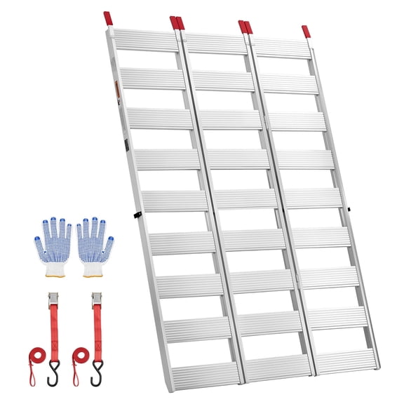 VEVOR Aluminum Trailer Ramps, 76 x 50 in Tri-Folding Truck Ramps with Straps & Non-Slip Rubber Fingers, 1500LBS Capacity ATV Loading Ramps for Pickup Trucks, Motorcycles, Lawn Mowers, Tractors, Carts