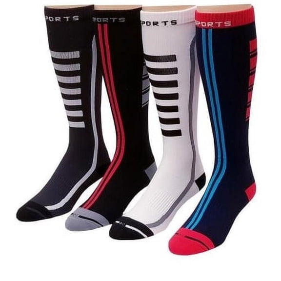 Dr Shams 4 Pairs Women Men Solid Colors Nylon Sports Athletes Compression 8-15 mmHg Knee High Socks