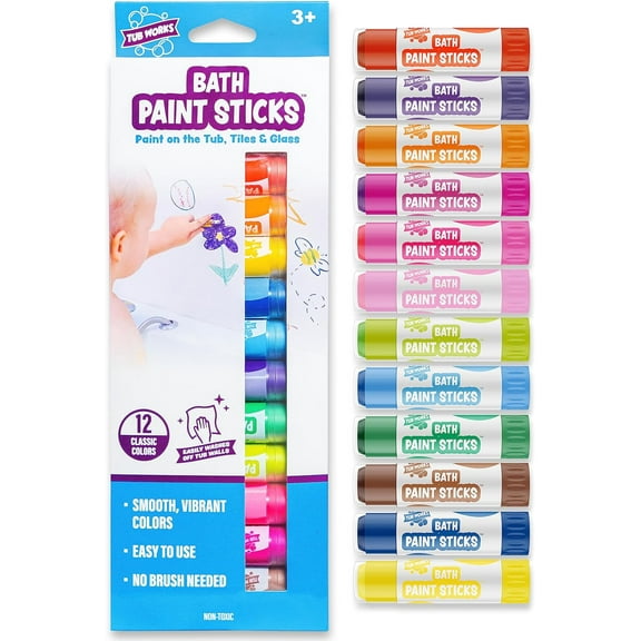 Bath Paint Sticks™ Bath Toy, 12 Count | Nontoxic, Washable Bathtub Paint for Kids & Toddlers | Twistable Sticks Draw Smoothly on Tub Walls | Smooth, Vibrant Alternative to Bath Crayons