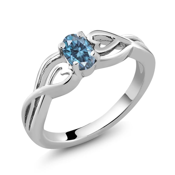 Gem Stone King 925 Sterling Silver Ring Persian Blue Oval Moissanite (0.45 Cttw)