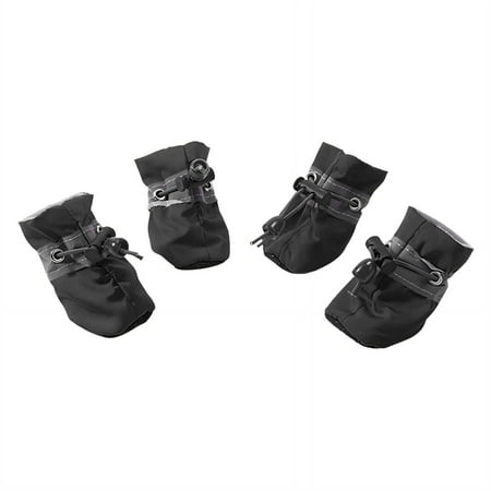 GASTROPOD 4Pcs Dog Shoes Waterproof Dog Rain Boots Oxford Material Dog Boots Soft Wool Lining Dog Booties Adjustable Strap Anti-Slip Dog Socks 5x4cm Black