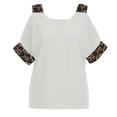thumbnail image 5 of Plus Size Top ,Women Leopard Print Short Sleeve V-neck Cold Shoulder Shirt Blouse Tops White M, 5 of 6