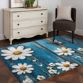 thumbnail image 4 of Blue Wooden Daisy Large Area Rugs for Bedroom Living Room, Non Slip Carpet Bedside Rug, Vintage Farmhouse Butterfly Flowers Rectangular Floor Cover Kitchen Accent Rug 4'x6' for Dining Room/Office, 4 of 9