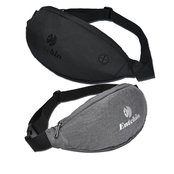 Entchin 2 Pack Fanny Pack for Men Women,Polyester Crossbody Waistpack,Zipper,on Waist,Adult Teen