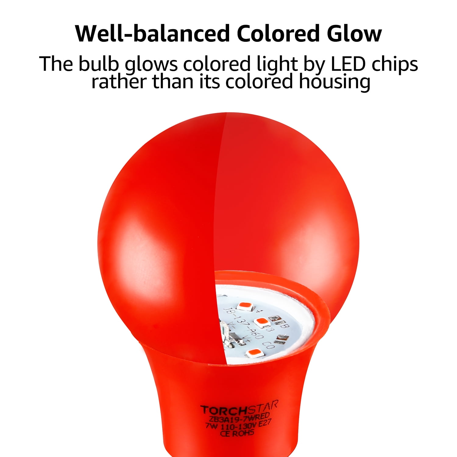 6 Pack Red LED A19 Colored Light Bulb, 7W, Medium E27 Base, Bedroom, Living Room, Baby’s Room Night Lights