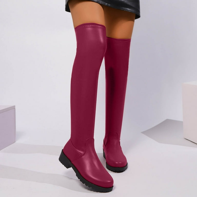 dress boots for winter women Fall Thigh High Boots for Women Fashion Slim Fit Leather Low Heel Winter  over The Knee Long Tall Dress Boots