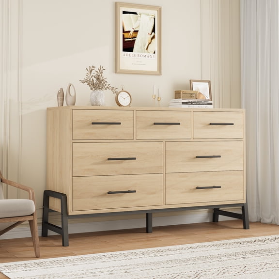 52" Storage Cabinet with 7 Drawers,Freestanding Wooden Storage Chest,Large Bedroom Dresser with Drawers for Living Room, Bedroom, Home Organization, Office