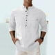 thumbnail image 1 of Blusa y camisa de manga larga con cuello alto para hombre, informal, a la moda, de color liso, transpirable, de manga larga, con cuello alto y bolsillo con botones, blusa de poliéster para hombre, 1 of 9