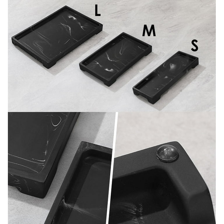  Set of 2, Modern 7.9 Black Silicone Tray for Bathroom,  Rectangle Flexible Soap Tray for Bathroom Kitchen Countertop, Sleek Small Vanity  Tray Organizer for Bathroom Accessories - Modern Black : Home