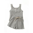 thumbnail image 2 of Xingqing 2PCS Toddler Kids Baby Girl Boy Solid Color Ribbed O-Neck Vest Tracksuit, 2 of 10