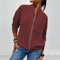 thumbnail image 1 of Chaqueta y abrigo informal de manga larga sin capucha para mujer, de punto hueco, con cremallera y manga larga, blusa para mujer, 1 of 6