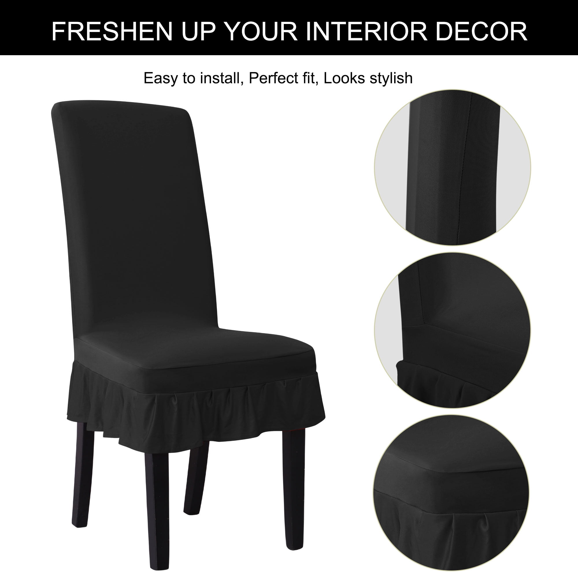 Unique Bargains Ruffled Skirt Dining Chair Cover Ruffled Seat Slipcovers Black M