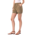thumbnail image 4 of INSPIRE CHIC Line Shorts for Women's Casual Summer Elastic High Waisted Drawstring Wide Leg Shorts with Pockets L Khaki, 4 of 6