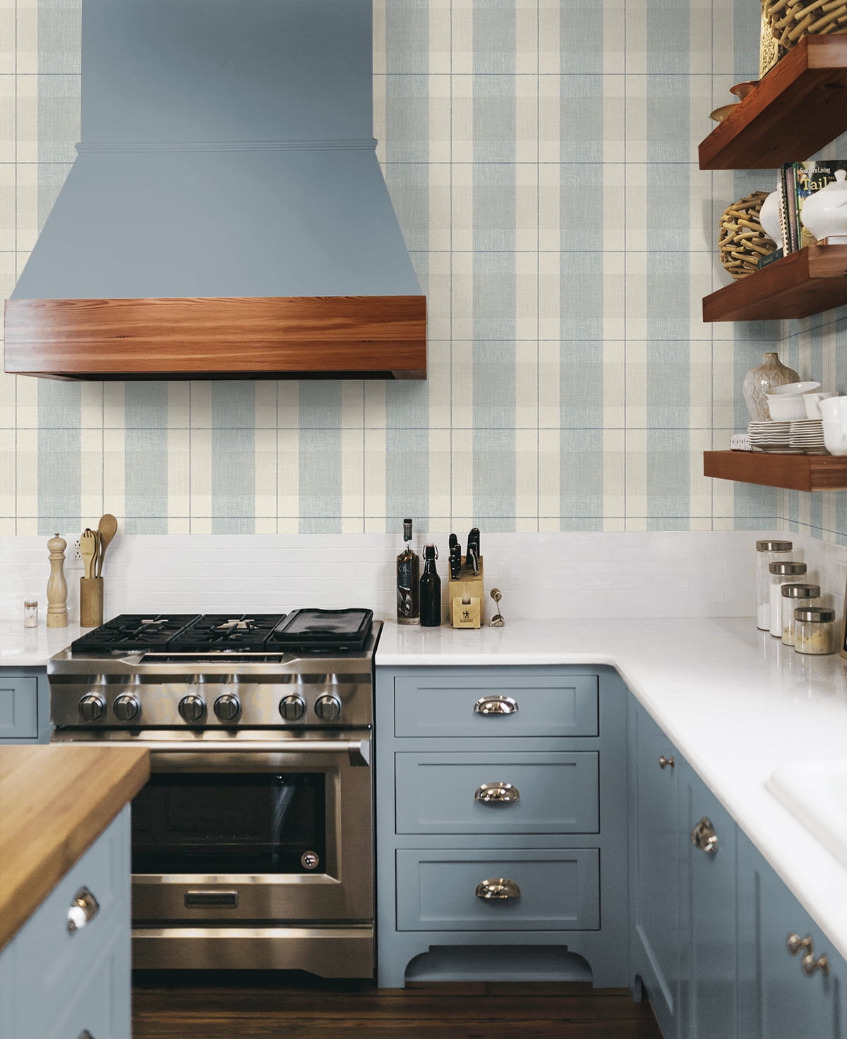 NextWall Blue & Beige Lenox Hill Plaid Peel and Stick Wallpaper - 20.5 in. W. x 18 ft. L. Roll