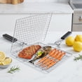 thumbnail image 4 of Fish Grill Basket, Folding Portable Fish Grilling Rack for BBQ – Stainless Steel Grilling Basket for Veggies, Shrimp & Meat Cook, Comes with 2 Basting Brushes, 4 of 6