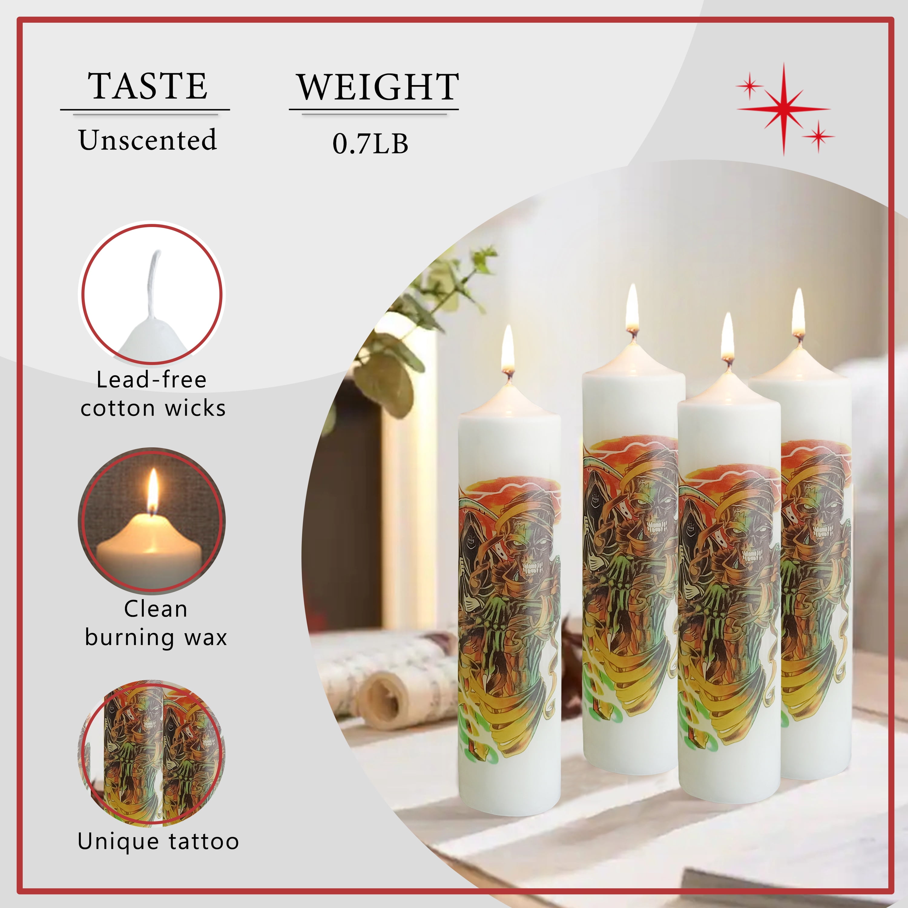 XINAOBAOLUO 2 x 8 Spider Pattern Creative Candles Unscented Taper Candles  White Pillar Wax 