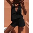 thumbnail image 6 of Women'S 2 Piece Outfits Deep V Neck Sleeveless Tank Tops and Shorts Summer Vacation Sets Black L, 6 of 7