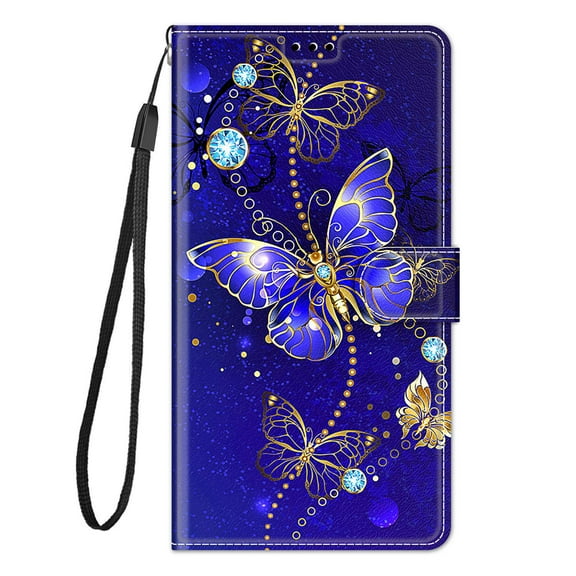 Dteck Folio Case for Google Pixel 7 Pro with Wrist Strap, Cute Stylish Pattern Magnetic Closure Flip Stand Case with Card Slots Pocket, Blue Butterfly