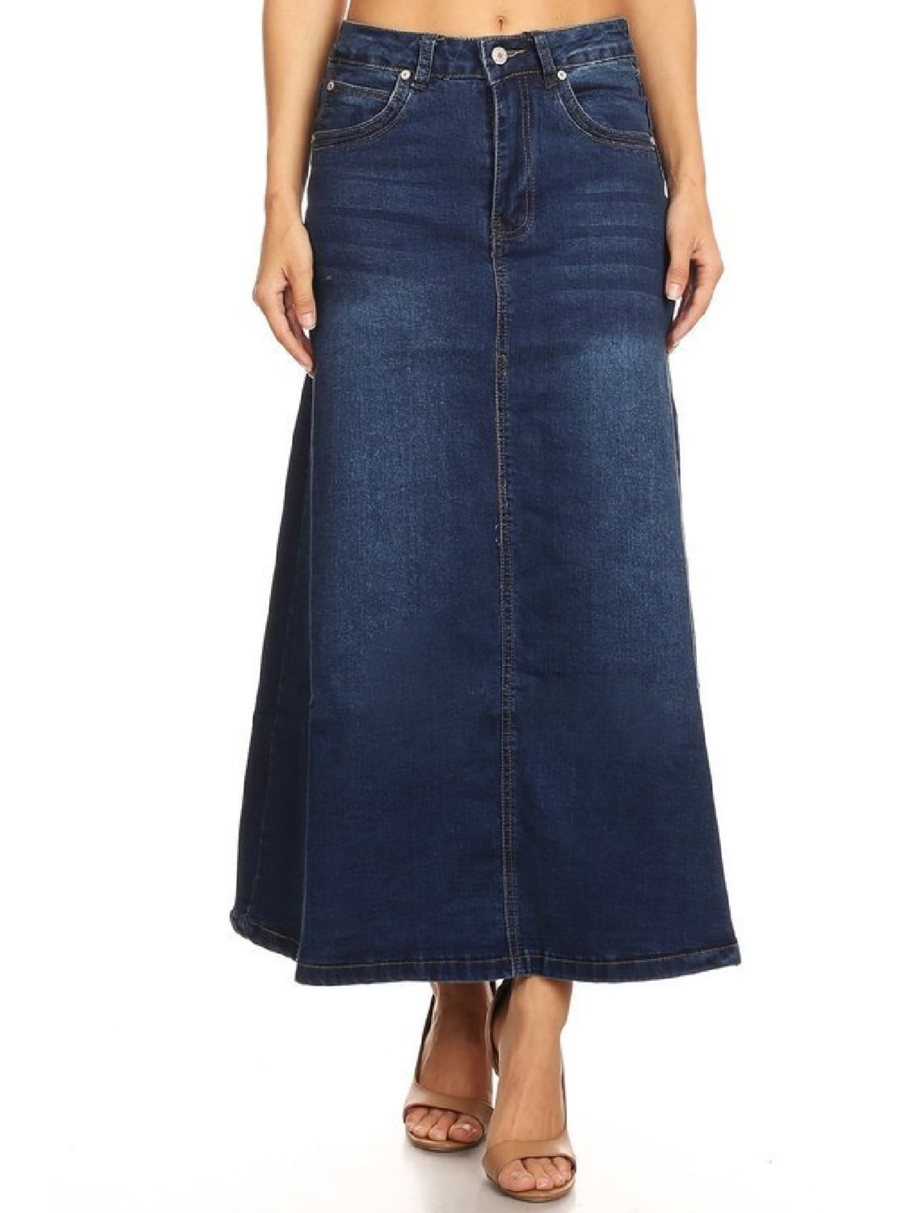 Women's Juniors Mid Rise A-Line Long Jeans Maxi Denim Skirt - Walmart.com