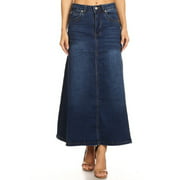 Fashion2Love Women's Juniors Mid Rise A-Line Long Jeans Maxi Denim Skirt