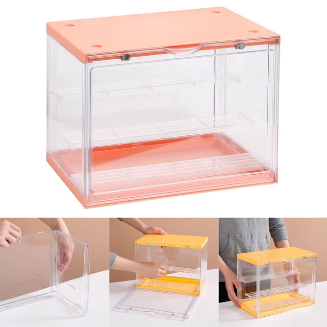 Vitrina de acrílico Macarena 3 filas Estante vertical a prueba de polvo Rosa