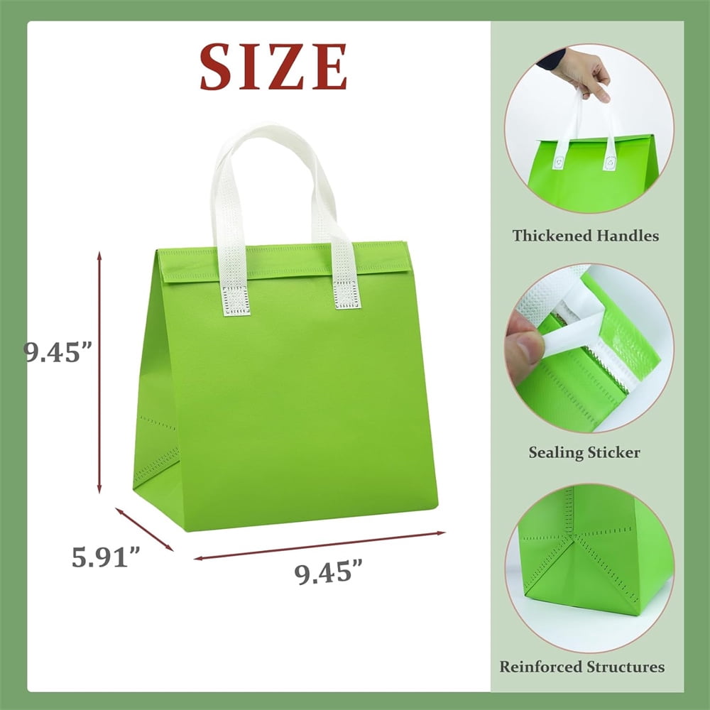 Triani 12Pcs Insulated Take Away Bags Medium 9.5 x 6 x 9.5 Inch Disposable Cooler Bag Thermal Lunch Grocery Take Out Bags for Food Delivery Lunch Hot Cold Frozen Shipping(6 Color)