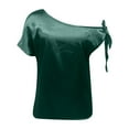 thumbnail image 4 of MIXUE Boho Tops For Women Summer Satin Solid Color Off Shoulder Sleeveless Vest Tshirts Streetwear,Green,S, 4 of 5