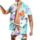 thumbnail image 1 of Conjunto casual de blusa y pantalones de playa de manga corta con estampado de botones para hombre Pompotops  oipoqjl36057, 1 of 5
