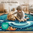 thumbnail image 4 of ODIKA 8'x10' Washable Area Rug Ocean Turtle Main Nautical Wave Coral Compass Motifs Map Border for Living Room, Under Sectional, Family , Durable, Non-Slip, 4 of 7