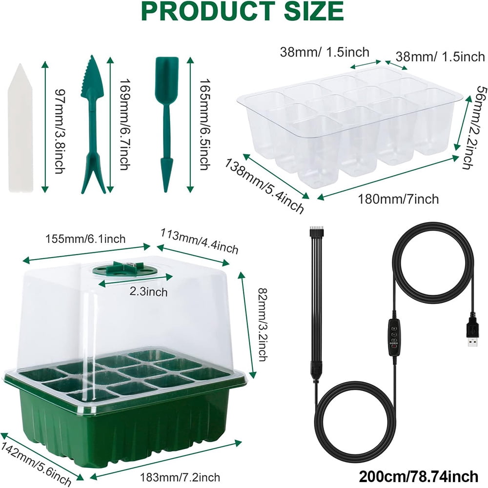 LAPAMAX 4Pack Seed Starter Trays Kits With Grow Light, Adjustable Brightness & Humidity, for Greenhouse Seedlings