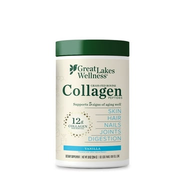 Great Lakes Wellness Grass-Fed Bovine Collagen Peptides, Vanilla, 10 oz (284 g)