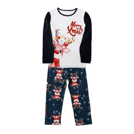 

Blueek Parent-Child Warm Christmas Set Printed Home Wear Pajamas Two-Piece Kid Set