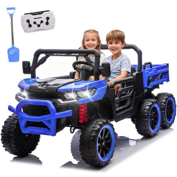 Xuanlur 24V Ride On Toys for Big Kids W/22" Seat, 4WD 6X6 2 Seater Ride On Dump Truck with Remote Control, 3 Speeds, High Efficiency Battery, 4X100 Motors, Music, Ride On Car for Boys Girls, Blue