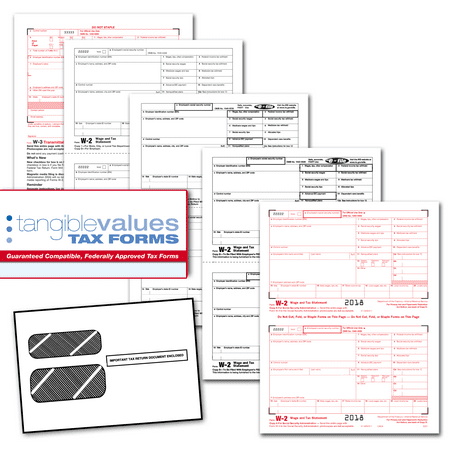 - Tangible Values W-2 Laser Tax Forms (4-Part) Kit with Envelopes for 25 Employees (2018)