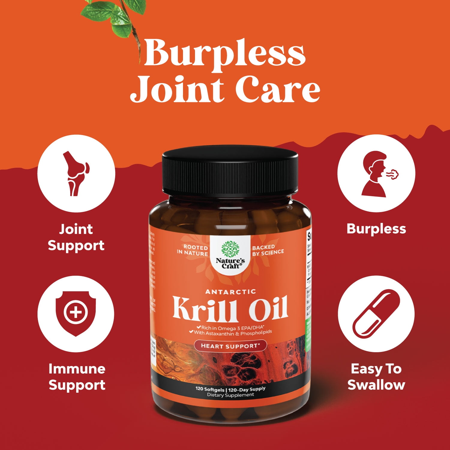 Natures Craft Antarctic Krill Oil 500mg Softgels, High Absorption Omega 3 Supplement, Bone & Joint Health, 120 Count