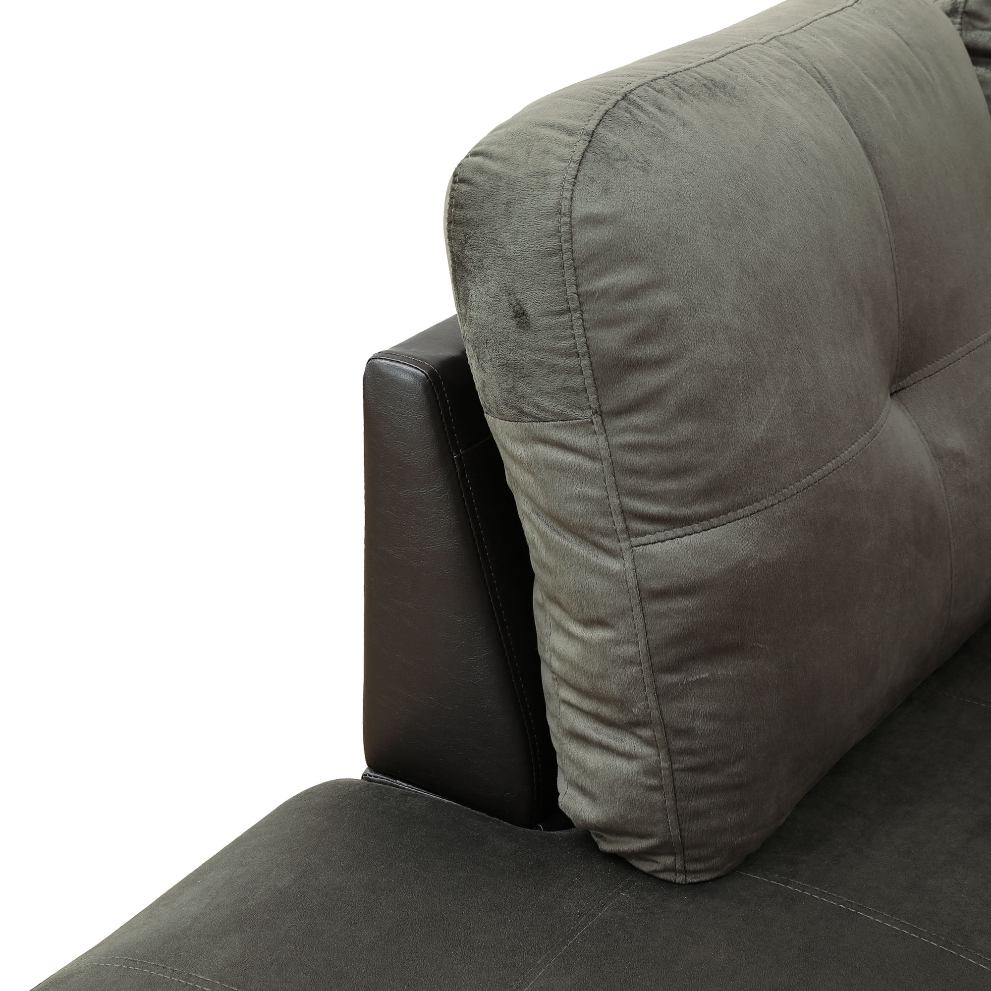 MAYEERTY L-Shaped Sectional Sofa, Flannel & Faux Leather Modular Couch with Chaise for Living Room Apartment, Taupe