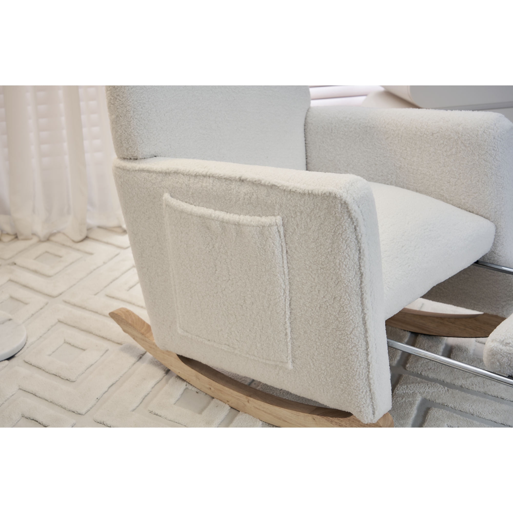 Jopath Nursery Rocking Chair,Teddy Fabric Upholstered Rocking Chair with Adjustable Footrest,Glider Rocker Chair with High Backrest for Living Room,Bedroom,Ivory