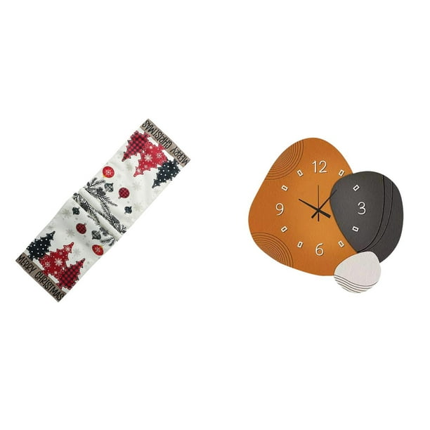 Camino de mesa navideño,Camino de mesa navideño de temporada para cocina de invierno,Reloj de pared,Reloj de pared moderno Reloj decorativo Reloj de pared,Reloj silencioso de madera,adorno