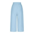 thumbnail image 5 of ZACPNCV Teen Girls Capris Pants Summer Loose Comfy Cotton Linen Straight Wide Leg Drawstring Elastic Waist Solid Cropped Pant Blue 10-11 Years, 5 of 8
