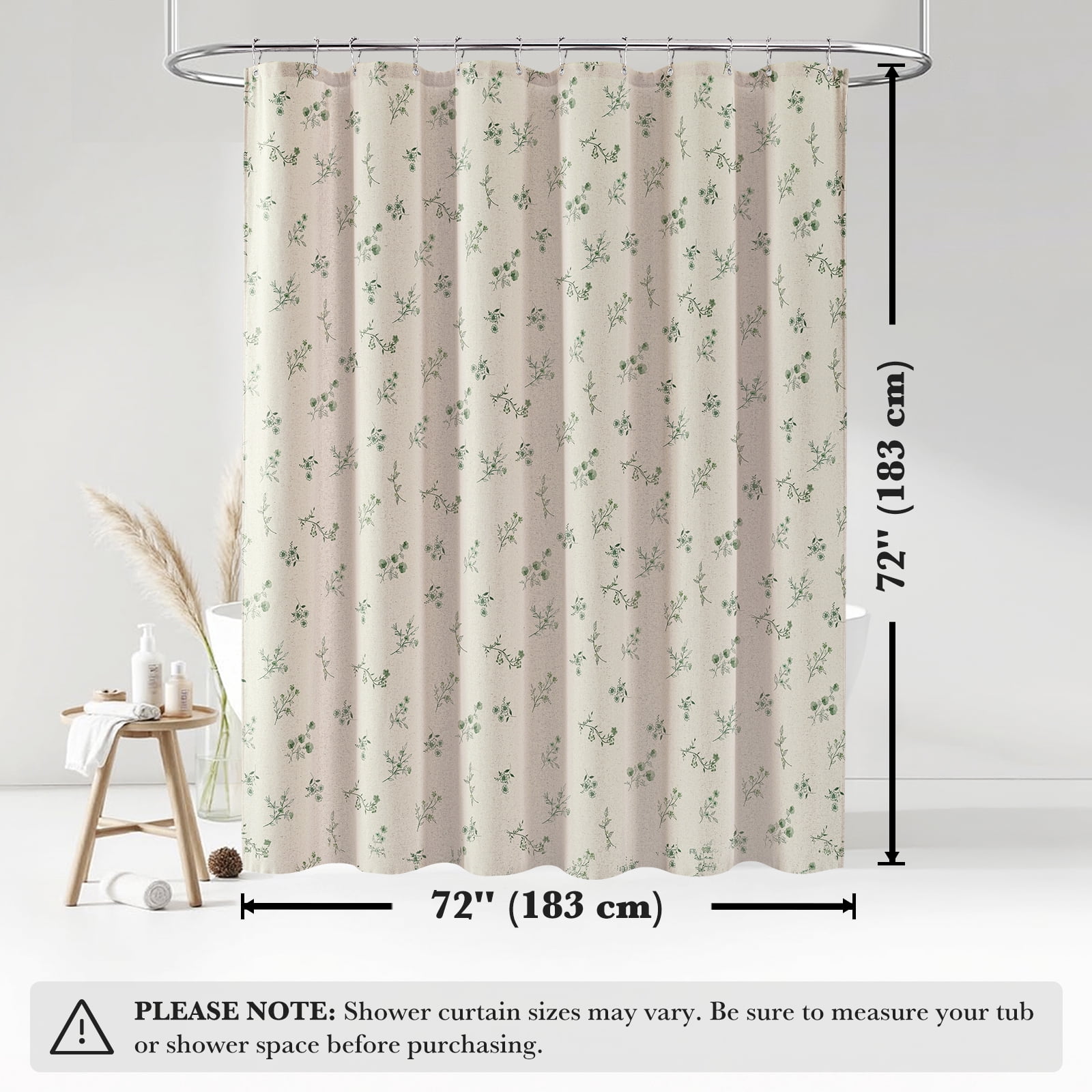 Seasonwood Floral Shower Curtain,French Country Fabric Shower Curtain for Bathroom Decor,12 Hooks,Green,72"x72"