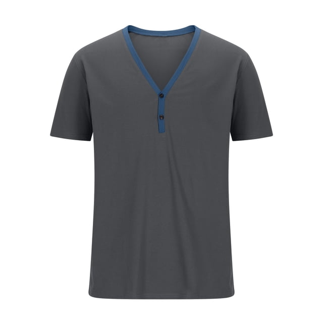 Birdeem Shirts for Men Mens V-Neck Solid Color Top Short Sleeve V-Neck Blouses Shirts