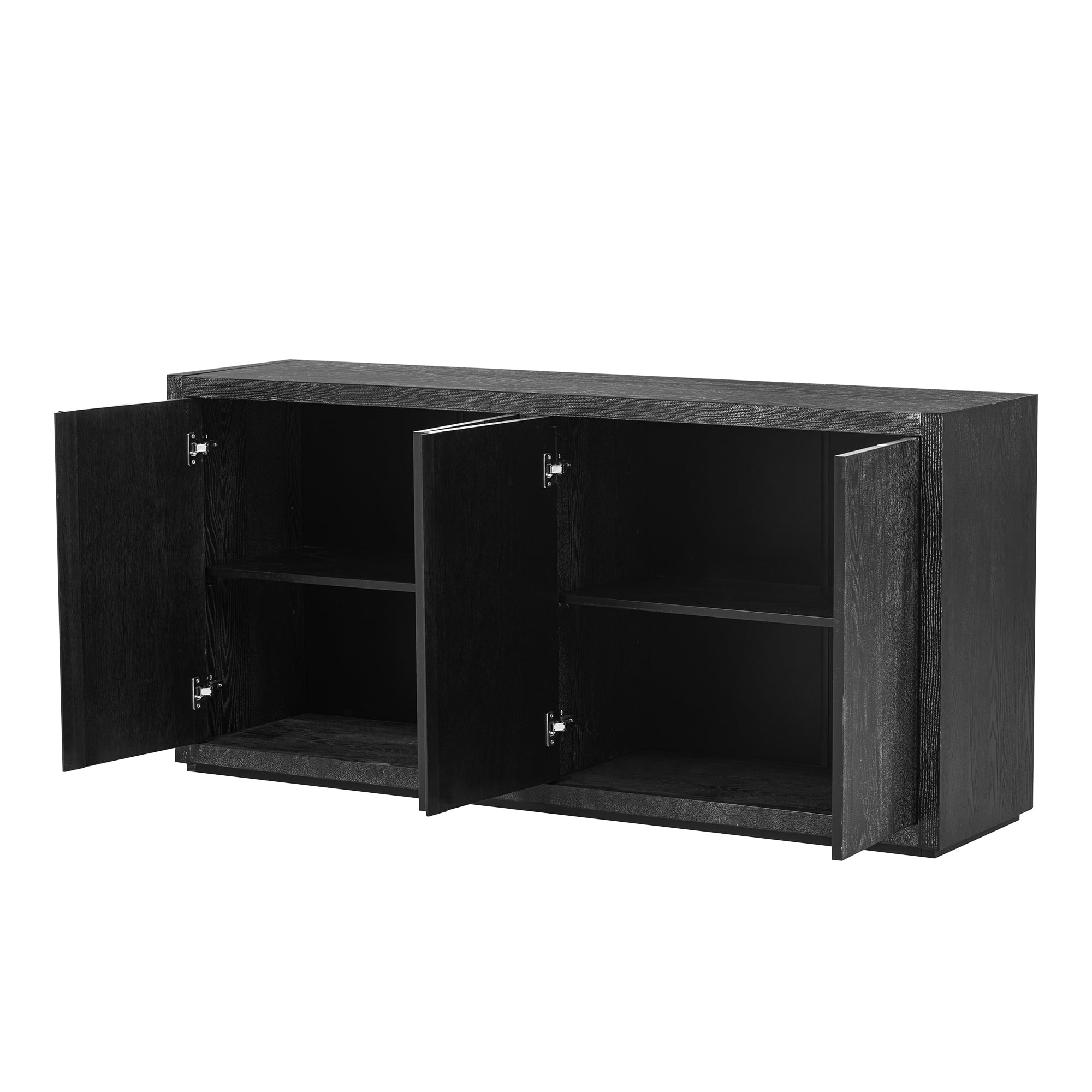 Lunale 63.1" Four-Door Sideboard Cabinet with Ash Veneer, Storage Buffet Cabinets for Entryway, Living Room, Black