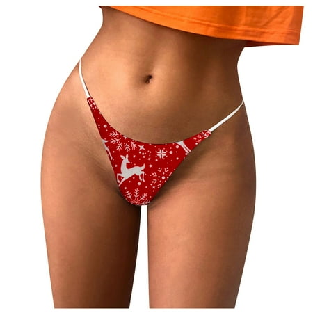 

Gaiseeis Women s Casual Sexy Underwear Christmas Print Low Waist G-string Underpants Red XXL