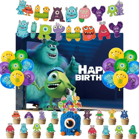 Monsters University Birthday Party Supplies, Monsters University Party Decoration Set - Birthday Decoration Banner Background and Balloon Cake Decorations and Other Party Supplies