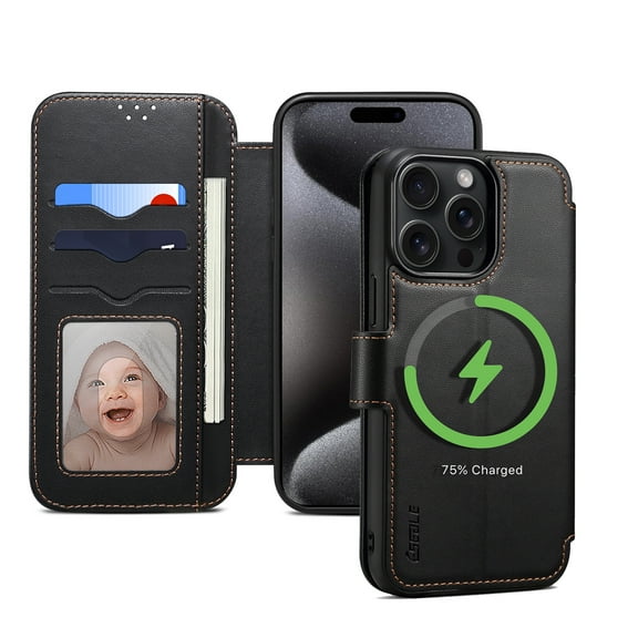 Elehold Case for iPhone 14 Pro Max with Credit Card Holder, Compatible with MagSafe, PU Leather Flip Kickstand Women Men for iPhone 14 Pro Max Phone Case,Black