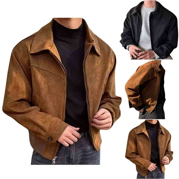 Miluxas Men's Cargo Jackets Casual Slim Solid Color Cardigan Stand Collar Coat Fashion Personality Long Sleeve Arm Zip Jacket Brown