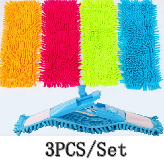 Shenmeida 3PCS Microfiber Mop Pads Refill Heads for Flat Dust Mops - 16 x 5Inch Colorful Replacement Pads, Super Absorbing Microfiber Cleaning Mop Pads for Hardwood,Tile