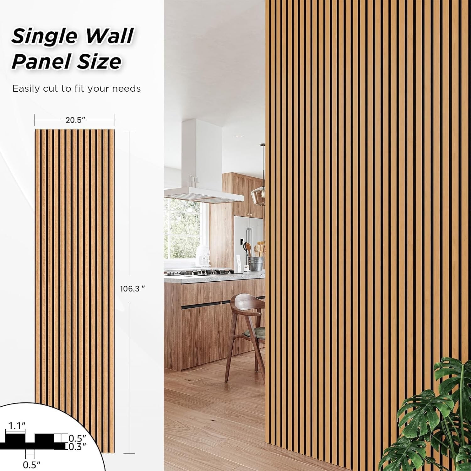 Easy4Home 2Pcs Acoustic Wood Slat Wall Panels 106"x20.5" Soundproof 3D Fluted Decorative Panels, Light Brown