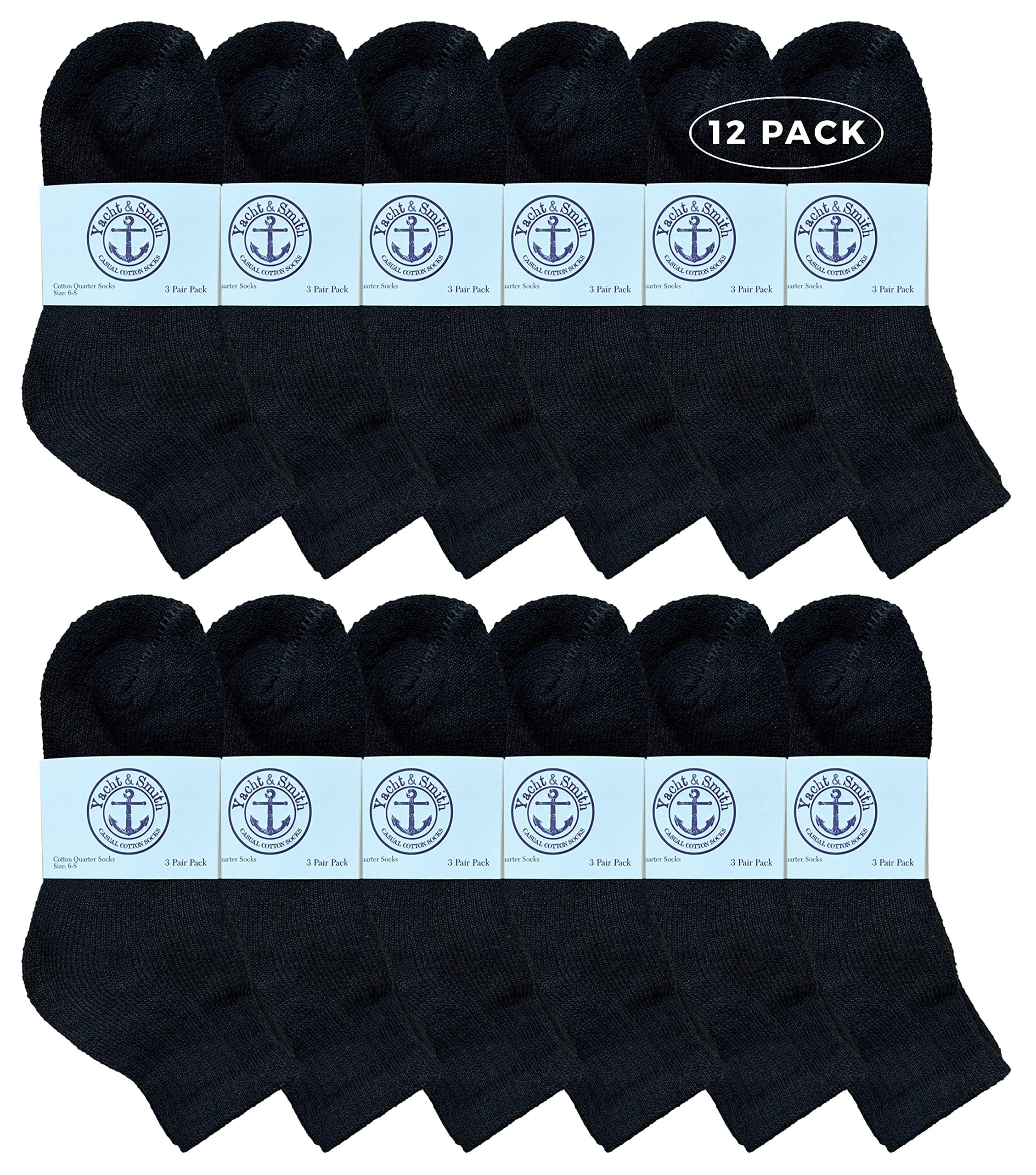 Yacht & Smith 12 Pairs Of Cotton Mid Size Ankle Socks Boys And Girls Bulk Value Pack Socks