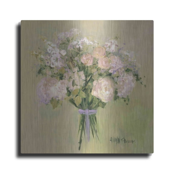 Luxe Metal Art 'Rose Bouquet 1' by Allayn Stevens, Metal Wall Art, 12"x12"